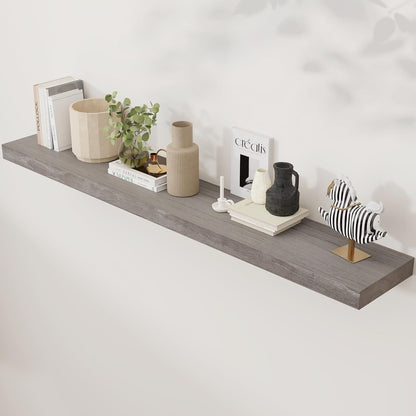 Axeman Floating Shelves for Wall, Rustic Elm Wood 56'' W x 8" D Wall Shelf with Invisible Bracket, Large Long Wall Mounted Storage Shelves for Living Room, Bedroom, Kitchen, Bathroom Decor, Grey