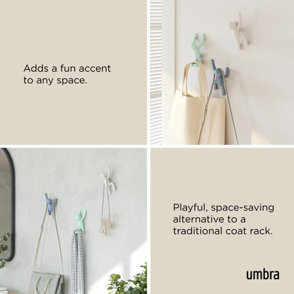 Umbra Buddy Wall Hooks, Wall Mount Coat Hooks, Set of 3, White/Mint/Blue