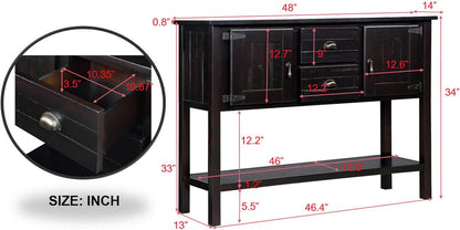 Solid Wood Farmhouse Console Table,Sofa Table with Storage Drawers and Shelves,Entryway Table for Entry Hallway Foyer Sofa Side Table,Fully Assembled(48" Espresso)