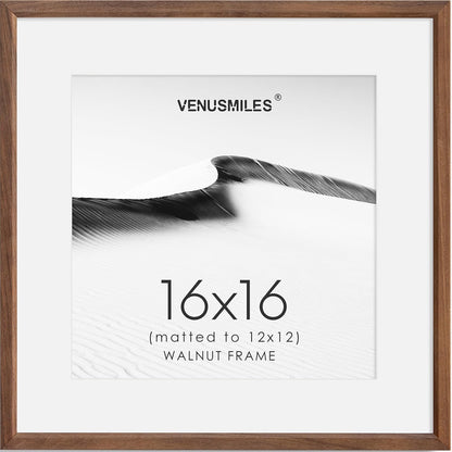 16x16 Picture Frame Natural Solid Walnut Photo Frames with 12x12 Removable Mat Wall Hanging Large Handcrafted Frame with HD Plexiglass Wall and Tabletop Display Large Poster Frame