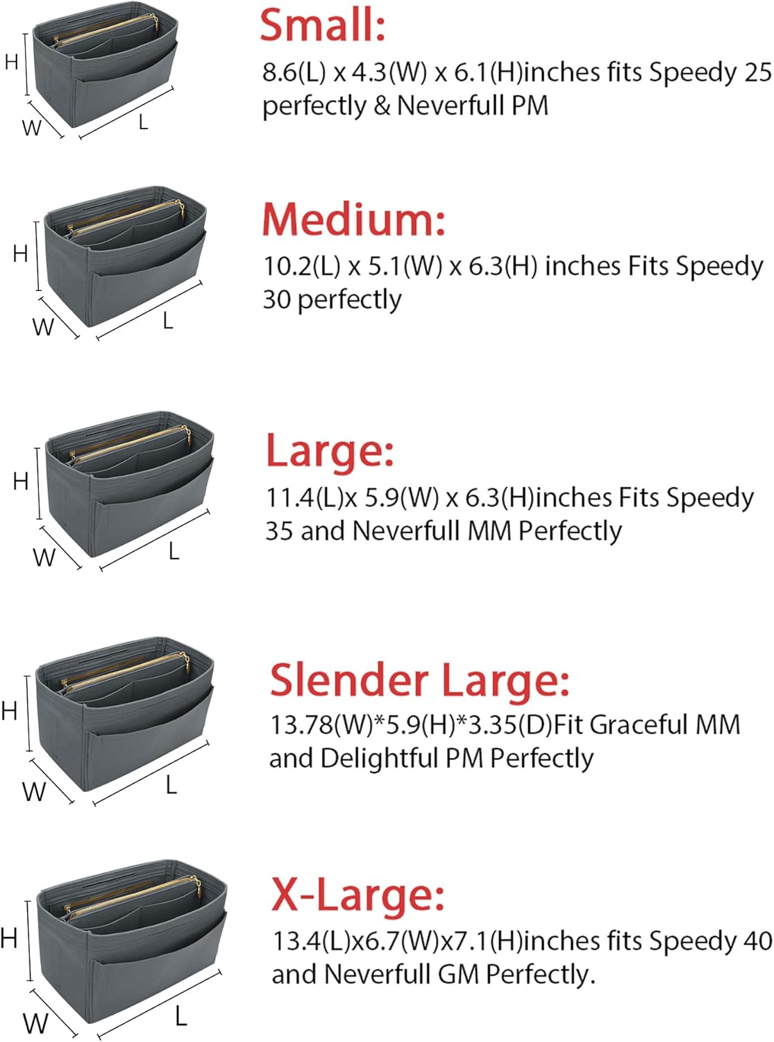 LEXSION Felt Purse Bag Organizer Insert with zipper Bag Tote Shaper Fit Speedy Neverful PM MM