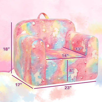 ALIMORDEN Kids Ultra-Soft Snuggle Foam Filled Chair, Cuddly Sherpa Reading Couch for Boys and Girls,Glow-in-The-Dark Unicorn Pattern