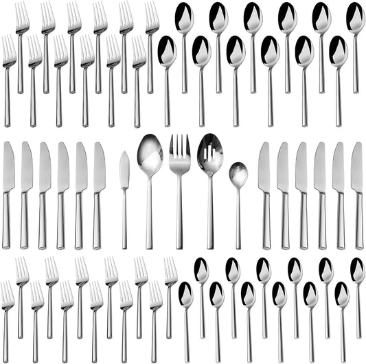 Alata Potter 65-Piece Forged Silverware Set, Service for 12 ??Premium Stainless Steel Flatware Set, Modern Design with Satin Finish, Ideal for Home, Kitchen, Party, Camping