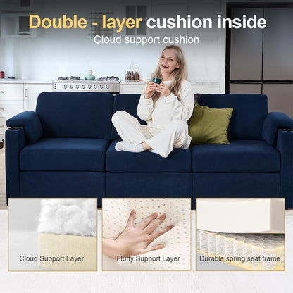 Modular Sectional Sofa Couch for Living Room Velvet Cloud Couches Oversized U Shaped Convertible Sleeper Sofa Chaise Detachable Armrest Cushion Cup Holder (Blue, 8 Seats)