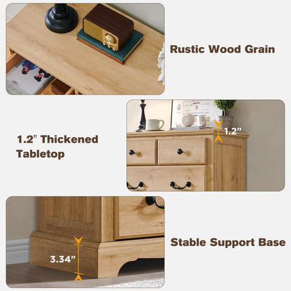 T4TREAM 7 Drawers Dresser Chests for Bedroom, Wood Vintage Chests of Drawers, Rustic Dressers Chset Organizer for Bedroom, Living Room, Hallway, Natural Oak