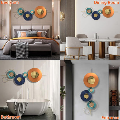 Metal Geometric Round Wall Art Abstract Metal Wall Decor for Living Room, 3D Modern Orange Circle Large Wall Art Circular Wall Decor Hanging Wall Sculptures Artwork for Outdoor Bedroom (Orange)