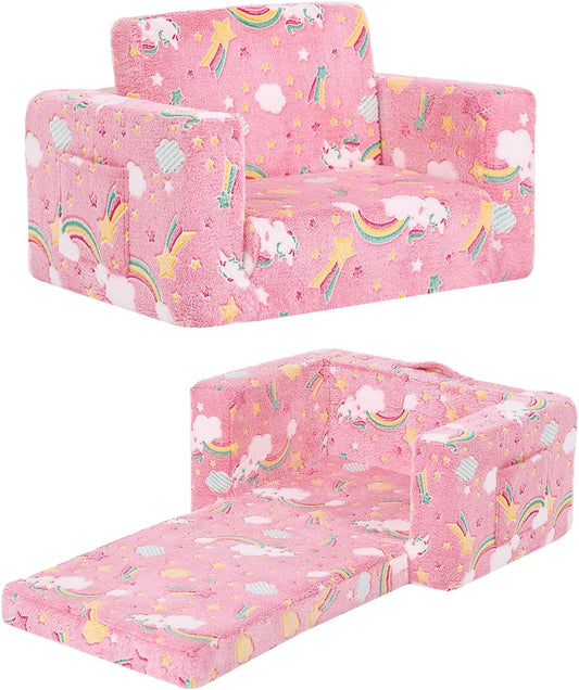 Toddler Chair Kids Couch, 2-in-1 Comfy Armchair with Removable and Washable Cover Carrying Handle