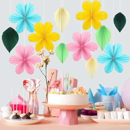 ADLKGG Paper Flowers Leaves Fan Party Decorations, Hanging Flower Wall Backdrop for Classroom Decor, Spring Party Decorations, Wedding, Tropical Jungle Forest Birthday, Fiesta Party, 12pcs
