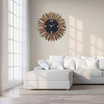 Honiway 16 Inch Wall Clocks, Rustic Wood Boho Sunburst Decorative Wall Clock Battery Operated Silent Non Ticking Farmhouse Large Wall Clocks for Living Room Kitchen Bedroom Home Decor (Tricolor)