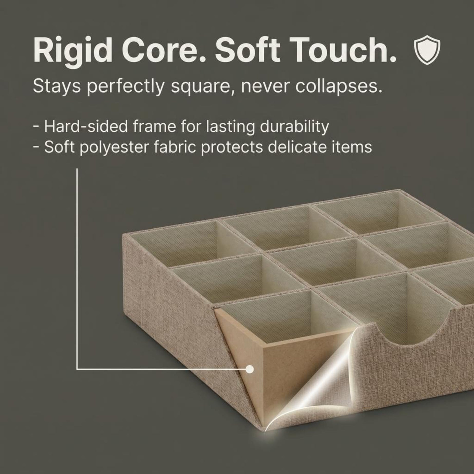 Household Essentials Brown 723-1 Deep 9 Section Drawer Organizer Box for Storage | 12 in x 12 in
