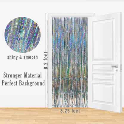 GOER 3.2 ft x 9.8 ft Metallic Tinsel Foil Fringe Curtains Party Photo Backdrop Party Streamers for Birthday,Graduation,New Year Eve Decorations Wedding Decor (5 Packs,Shiny Silver)