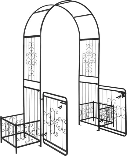 VINGLI Garden Arbor Arch with Gate and Planter Box, Wedding Arch Archway for Ceremony Party, Trellis for Plant Climbing, Christmas Decorations Pergola for Backyard, Lawn, Patio, Yard