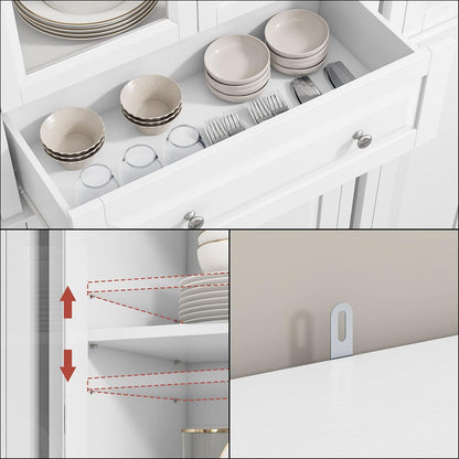 76'' Kitchen Pantry Storage Cabinet, Freestanding Kitchen Cupboard with Large Drawer, Doors, and Adjustable Shelves, Bathroom Storage Cabinet for Dining Room, Living Room, Laundry, White