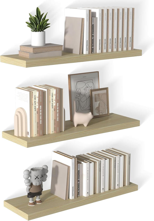 12 Inch Deep Floating Shelves for Wall 3 Pack Floating Shelves Large Storage Space Wall Mount Shelf for Living Room Kitchen Bathroom 36" W x 12" D x 1.2" H Oak