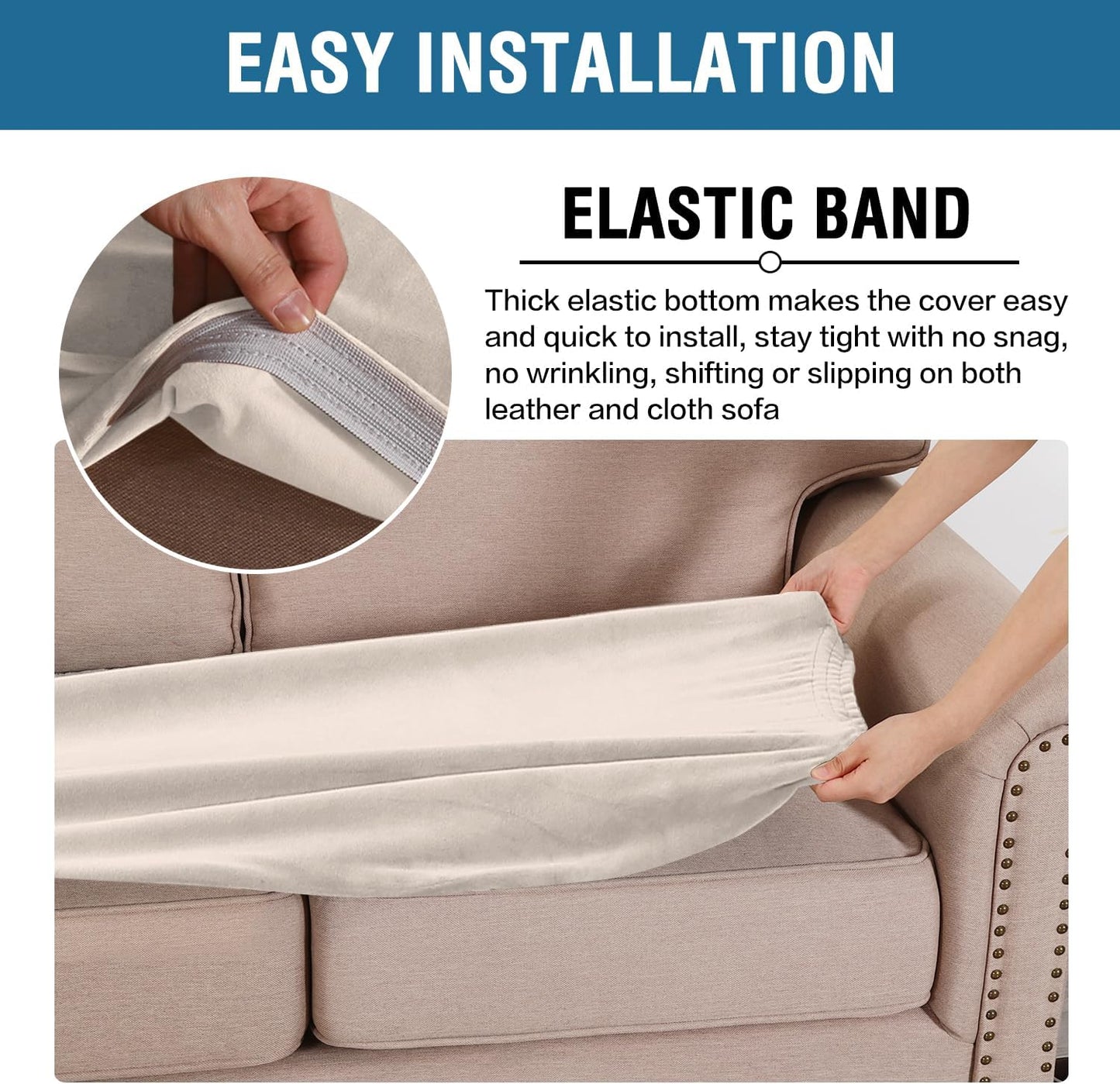 H.VERSAILTEX Velvet Stretch Individual Couch Cushion Cover Plush Cushion Slipcover for Loveseat Sofa Cushion Furniture Protector Seat Cushion Sofa Cover (1 Piece Sofa Cushion Cover, Ivory)