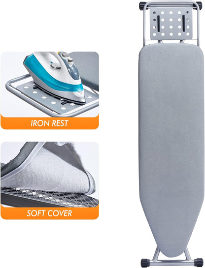 Ironing Board, Heat Resistant Cover Iron Board with Steam Rest, Non-Slip Foldable Ironing Stand. Heavy Sturdy Metal Frame Legs Iron Stand(13 * 34 * 53 Inches) (Silver Gray)