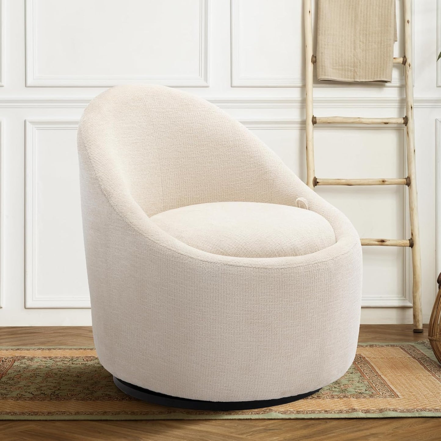COLAMY Swivel Accent Chair, 360° Swivel Chair with Hidden Storage, Modern Small Barrel Swivel Armchair for Living Room/Bedroom, Beige