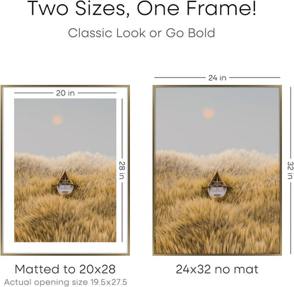 Homeforia 24x32 Picture Frame Bronze, High End Metal 24 x 32 Large Poster Frames with Mat 20 by 28 Photo, 24x32 Brass Frame Matted to 20x28 Print, 32x24 Thin Frames, Tempered Glass, Wall Kit, Set of 1