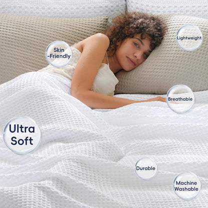 PHF Ultra Soft Waffle Weave Blanket Twin Size 66"x 90"- Washed Lightweight Breathable Cozy Woven Blanket for Bed - Aesthetic Decor for Couch Bedding Sofa Home Car - White
