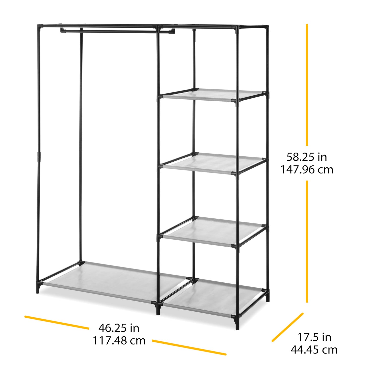 Whitmor Spacemaker 5 Tier Wardrobe Closet, Freestanding Storage System with Garment Rod, Space
