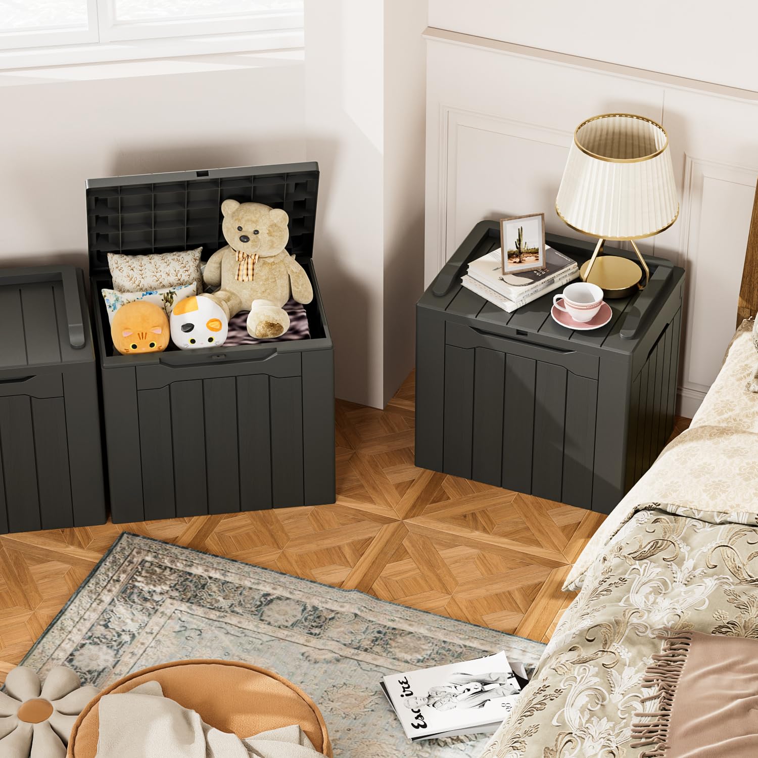 YESHOMY 30 Gal Plastic Storage Bins with Lid Stackable Box Organizers for Living Room, Office