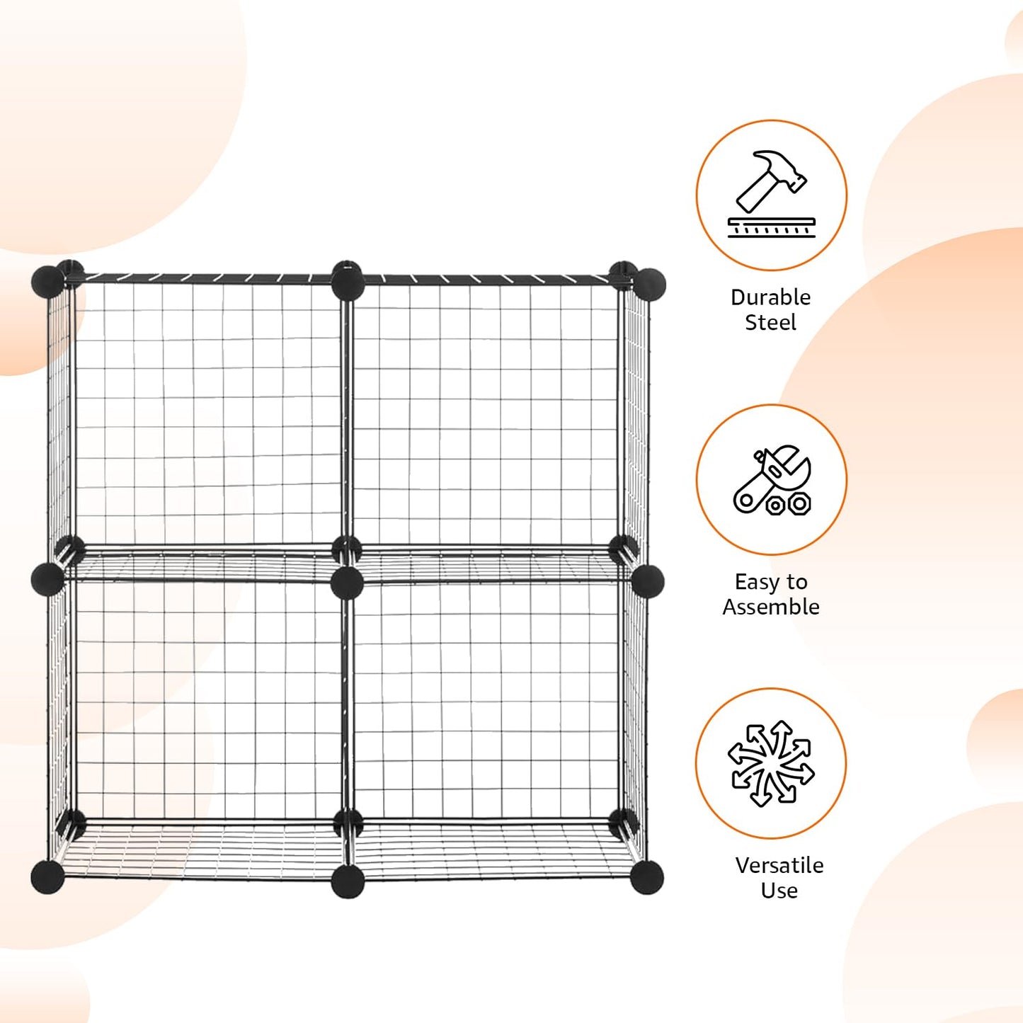 Amazon Basics 4 Cube Wire Grid Storage Organizer, Closet Organizer and Shelves, Stackable