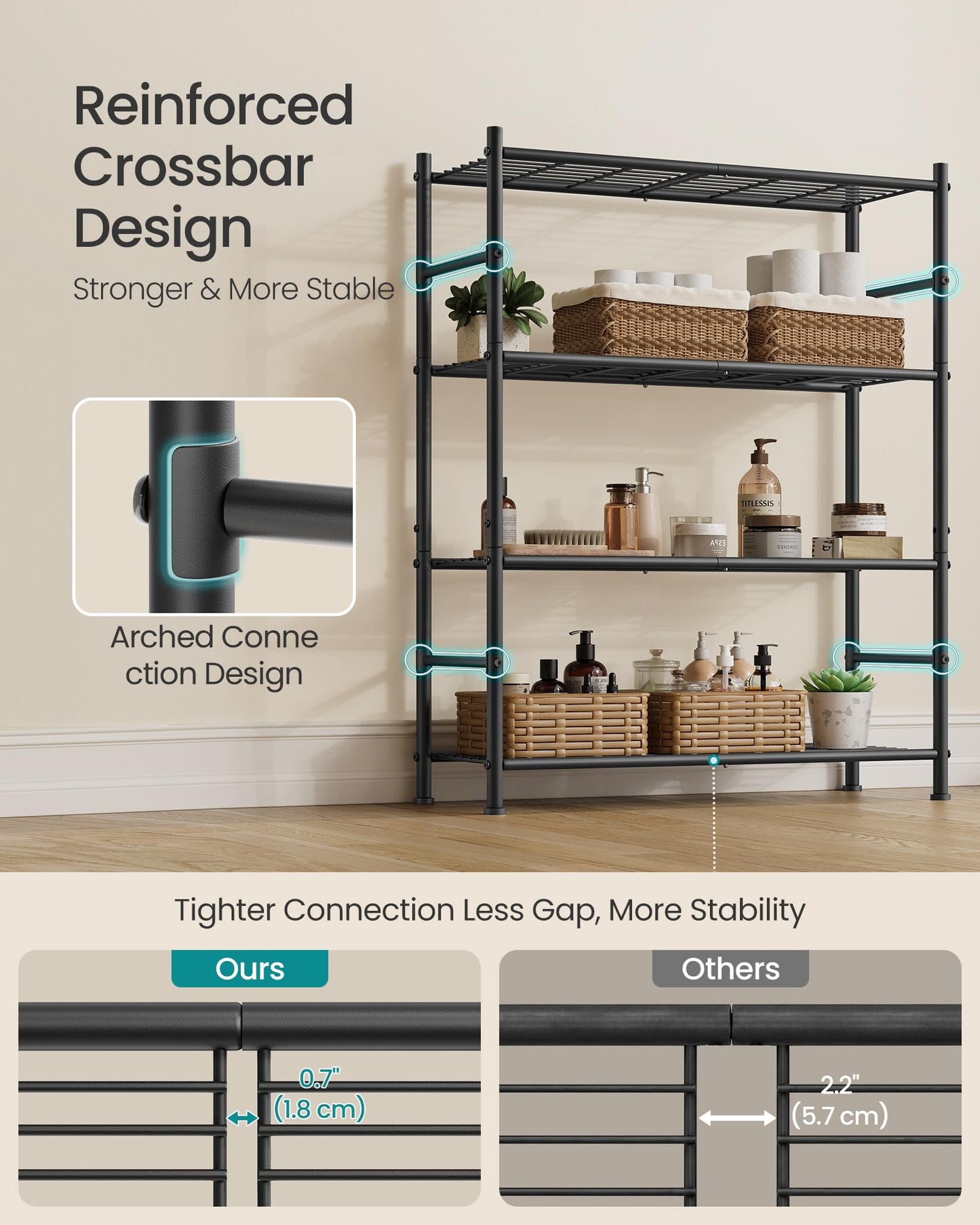 SONGMICS 4-Tier Storage Shelves, Steel Wire Shelving Unit, Easy Assembly Organizer Rack, 31.5 x