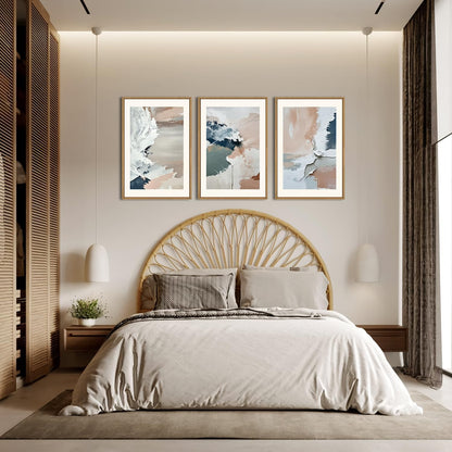 HPNIUB Large Modern Abstract Framed Canvas Wall Art Set, Minimalist Splash Ink Blue Pink Pastel Watercolor Wall Decor,Illustration Art Painting for Living Room,Bedroom,Office -24"x36"x3