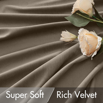 MIULEE Taupe Velvet Curtains 90 inches 2 Panels - Luxury Room Darkening Window Drapes for Bedroom Living Room Thermal Insulated Super Soft Blackout, Back Tab Rod Pocket Pinch Pleated, W52 x L90