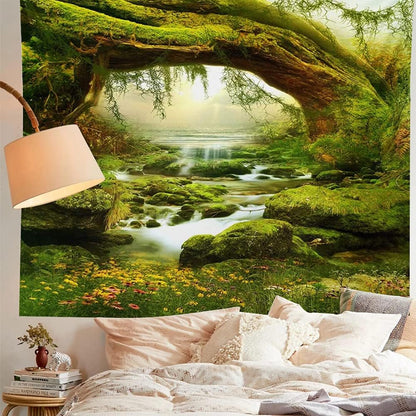 Llamazing Forest Landscape Home Decor - Living Room & Bedroom Magic Tapestry Curtain XGXL (Sunlight&Creek, 78''L60''W)