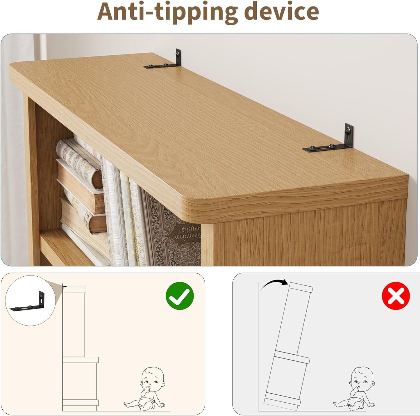 Rresyet 5 Tier Bookcase with Flip-Flop Design, 71" x 37" x 16" Wooden Book Shelf, Extra Bookshelf Storage Organizer, Display Standing Shelf Unit for Home Office, Living Room, Study Room (Wood)