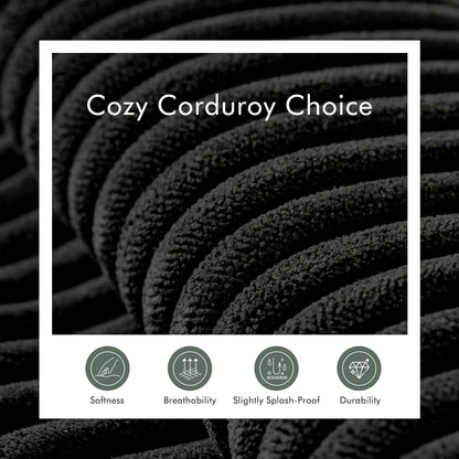 Boneless Sectional Cloud Couch Sofa Bed for Living Room, 112" Modular Modern Lounge 3 Seater Sleeper Black Couches with Chaise, No Assemble, Cordury Compression Upholstered Sofas