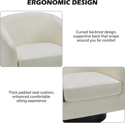 Swivel Barrel Accent Chair, Modern Round Linen Arm Chair for Living Room, Bedroom, Comfy Club Reading Chairs for Adults（Linen Fabric, Beige, Set of 4