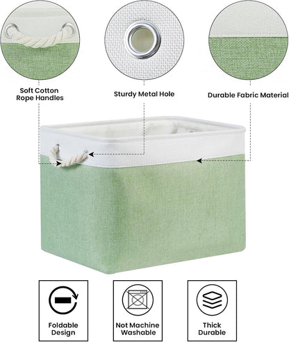 Bidtakay Baskets Fabric Closet Organizer Set of 2 Green Collapsible Storage Bins with Handles 16x12x12 in Large Decorative Tall Baskets for Shelves Nursery Baby Toys Storage Living Room Decor