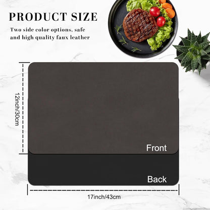 Faux Leather Placemats, Set of 4, 12''×17' Textures on Both Sides, Heat-Resistant, Waterproof and Oil-Proof, Reversible Place Mats for Kitchen, Dining Table, Outdoor-Coffee&Black