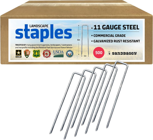 Sandbaggy 500-Count 6-Inch Galvanized Landscape Staples - SOD Garden Stakes ~ Trusted by Farmers &
