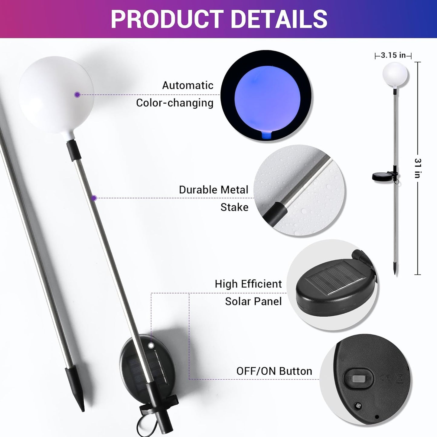 SOLPEX Solar Garden Lights 3 Pack, Solar Globe Lights Outdoor Waterproof, Multi-Color Changing Garden Spheres Outdoor Waterproof, Ball LED for Garden Decorations