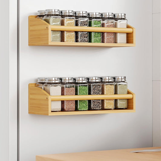 2 Pack Magnetic Spick Rack for Refrigerator, Fridge Organizer Shelf, Bamboo Wood