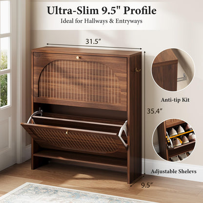 Nicetree Arch-Chic Shoe Cabinet for Entryway, Modern Mid-Century Shoe Storage Cabinet with Fluted