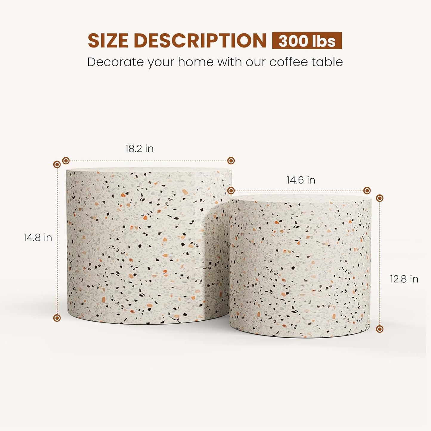 Terrazzo Round Nesting Coffee Tables 2 Piece Set - Contemporary Design, Sturdy Build, Multifunctional for Living Room, Office, and Balcony Use (Terrazzo 18.1in)