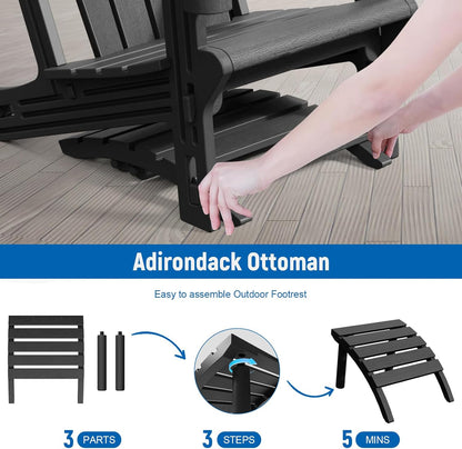 Adirondack Ottoman, HDPE Plastic Adirondack Footstool, All Weather Foot Rest for Adirondack Chair, Outdoor Footrest for Patio,Backyard, Lawn, Fire Pits, Black