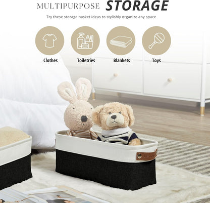 DECOMOMO Narrow Storage Bins Small Baskets for Organizing Bathroom, Toilet Tank, Towel Storage, Entryway, Gifts (Black and White - Set of 4)