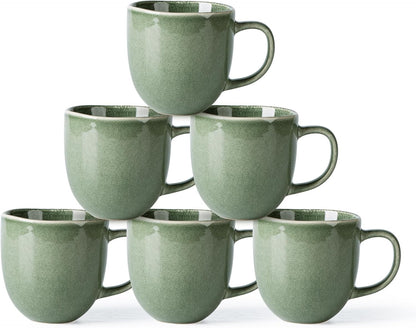 AmorArc 12oz Coffee Mugs, Ceramic Coffee Mugs set of 6 for Man, Woman, Dad, Mom, Modern Coffee Mugs with handle for Latte/Cappuccino/Milk/Cocoa. Dishwasher&Microwave Safe, Jade Green