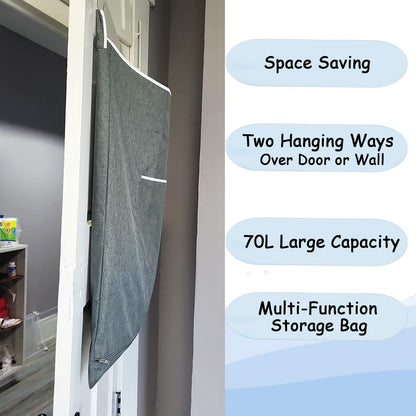 XL Large Hanging Laundry Hamper, Over the Door Laundry Bag with Zipper and Wide Open Top,Hanging Hamper for Storage Laundry, Clothes, Toys,36x 22 Inch, Heather Grey 2Pack.