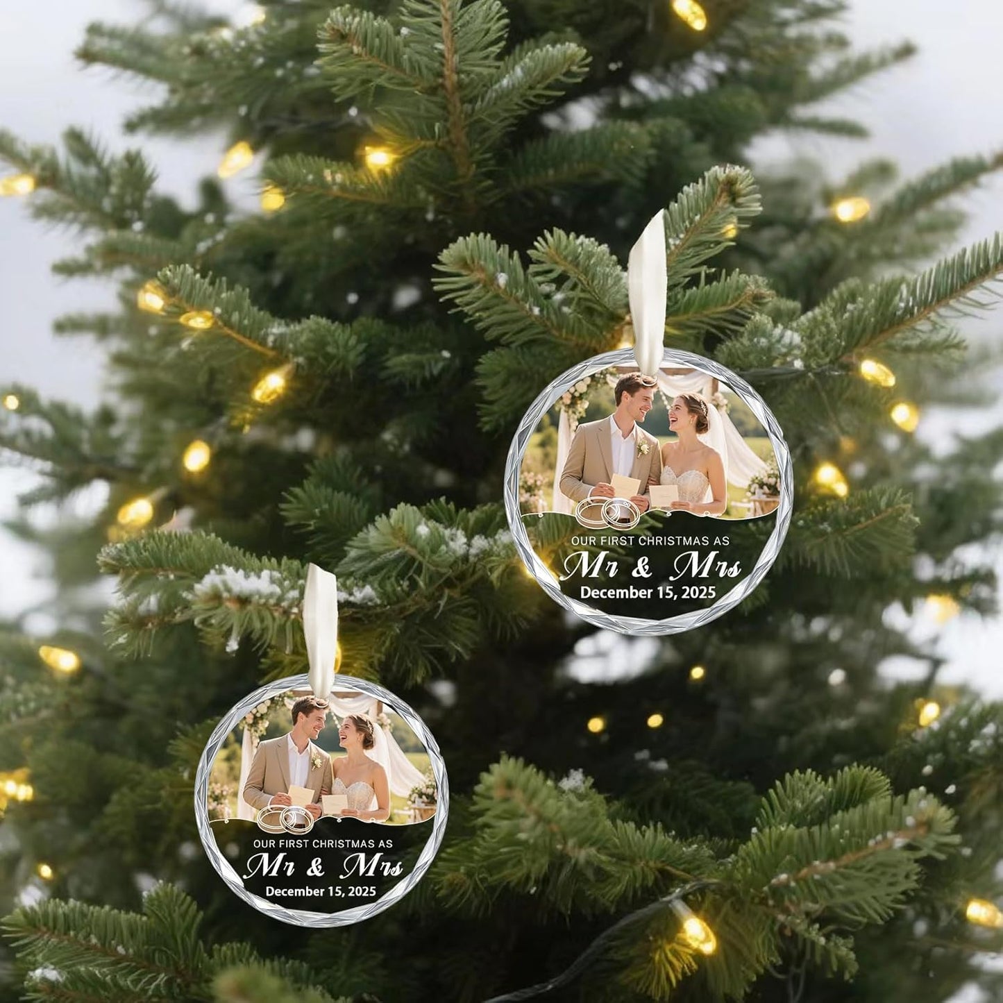 First Christmas Ornament 2025, Personalized Christmas Photo Crystal Glass Ornaments with Name or Date, Personalized Christmas Tree Decor Gifts for Family, Pet, Baby,or Newlyweds