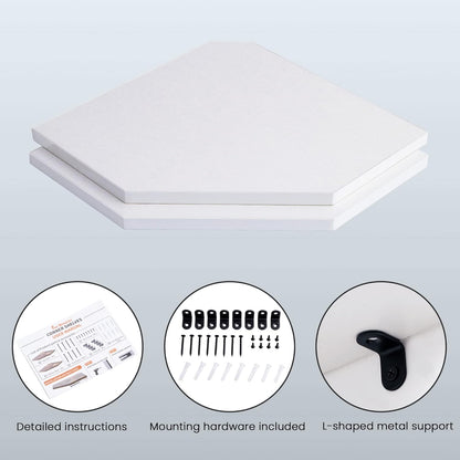 Corner Shelf Wall Mount, Floating Corner Shelves, Set of 2 Corner Wall Shelf Organizer, Rustic Wood Wall Storage Display Shelves for Living Room Bedroom Bathroom Kitchen, Rustic White