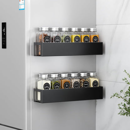 2 Pack Magnetic Spice Rack with 12 Spice Jars, Spice Labels, Magnetic Spice Organizer Shelf for Refrigerator, Microwave, Seasoning Organizer for Kitchen, Spice Jars with Label and Organizer Rack