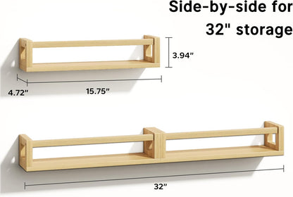 Upgraded Thick Floating Shelves - Multi-Use Wall-Mounted Bookshelves for Kids and Nursery, Ideal for Books, Toys, Spice Rack, Decor - NaturalWood