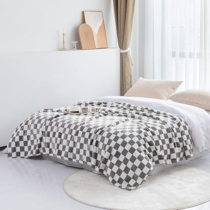 LOMAO Throw Blankets Flannel Blanket with Checkerboard Grid Pattern Soft Throw Blanket for Couch, Bed, Sofa Luxurious Warm and Cozy for All Seasons (Grey, 60"x80")