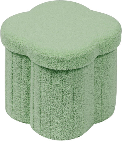 B FSOBEIIALEO Storage Ottoman Cube, Flowers Shaped Ottomans with Storage Foot Stool Footrest for Lving Room, Boucle Ottoman Seat for Dorm Room,Faux Teddy Fur, Green 12.6"x12.6"x12.6"